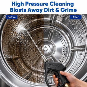 RIHUALS long-needle nozzle extends reach for thorough cleaning.