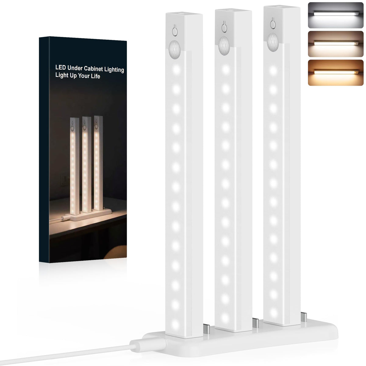 Rihvy 3-pack under-cabinet lighting with charging station illuminates kitchen counters