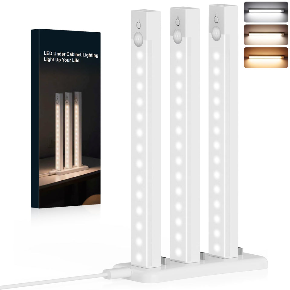Rihvy 3-pack under-cabinet lighting with charging station illuminates kitchen counters