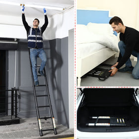 RIKADE ladder top hooks engaged for safer indoor use