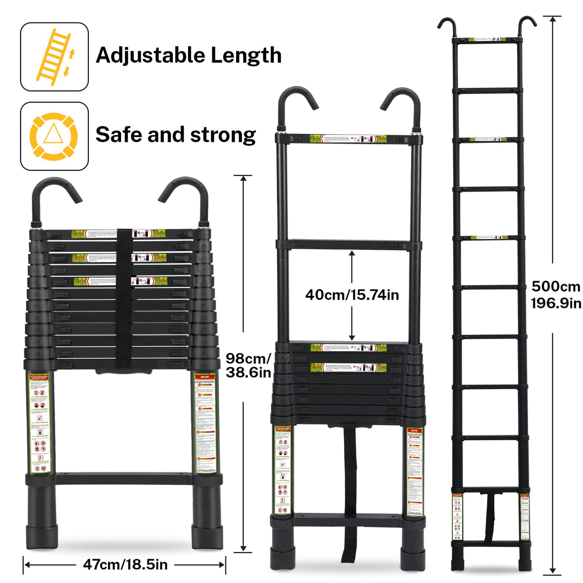 RIKADE telescopic ladder collapsed for easy storage in small spaces