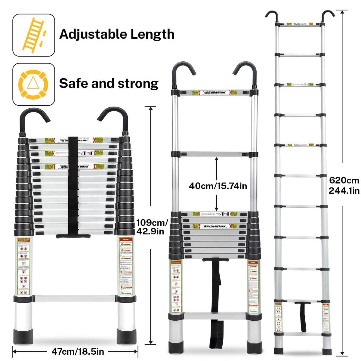 RIKADE telescopic ladder top-hooks provide extra stability during ceiling work.