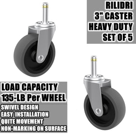 RILIDRI non-marring swivel stem wheels resist oils and chemicals for durable shop use.