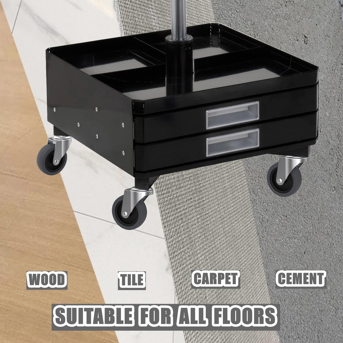 RILIDRI thermoplastic rubber wheels resist oils and chemicals.