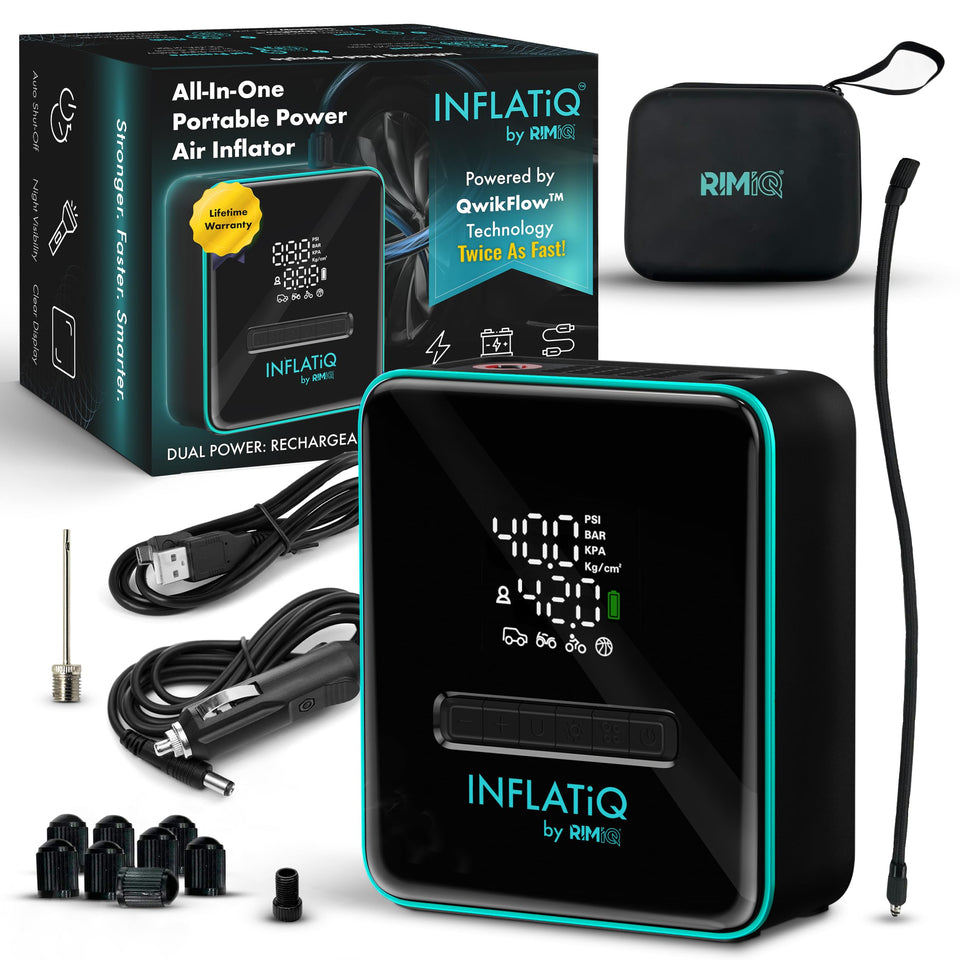 RIMiQ INFLATiQ dual-power inflator ready for cordless or plugged use, on-the-go convenience