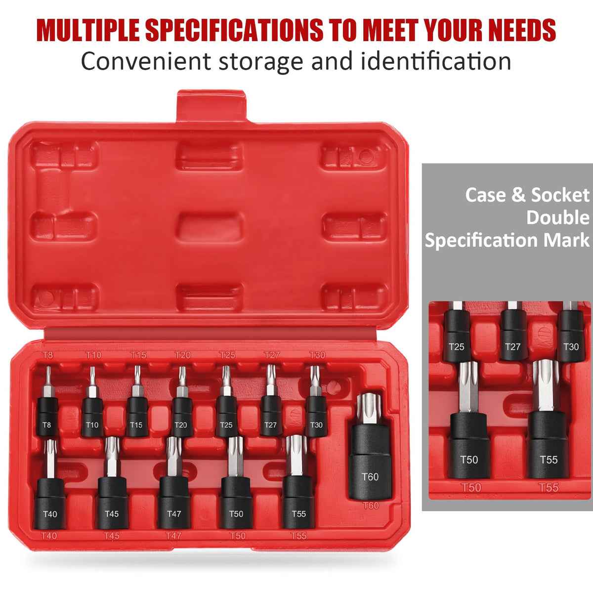 Laser-etched size markings on RIMKOLO Torx tools for quick identification.