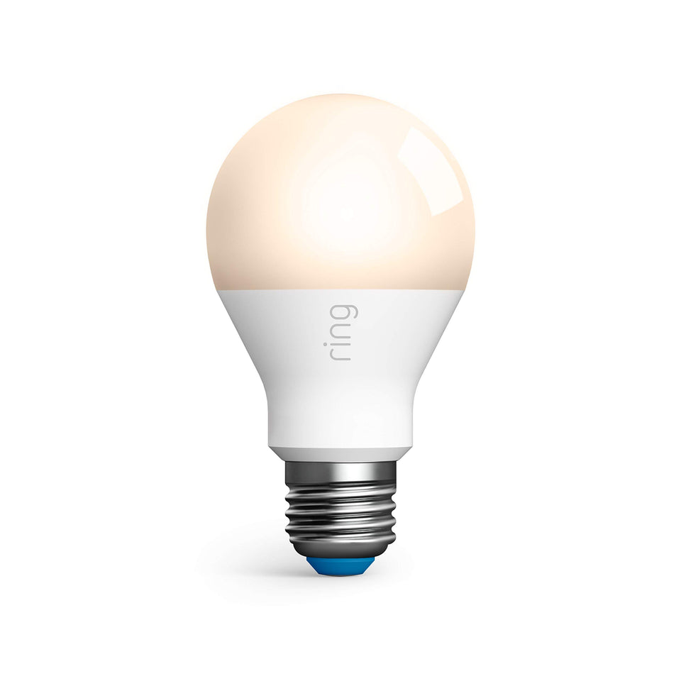 Ring A19 smart LED bulb shines 800 lumens of white light for bright rooms.