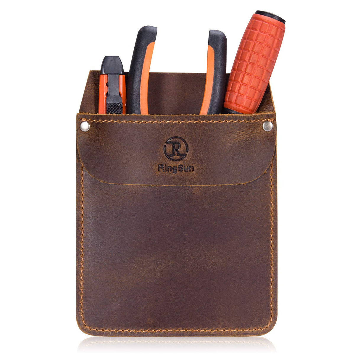 Ringsun leather pocket protector close-up showing natural grain and patina