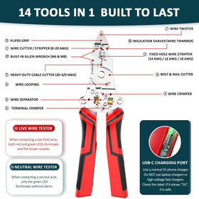 Rinhtma 14-in-1 wire stripper side view highlighting ergonomic design