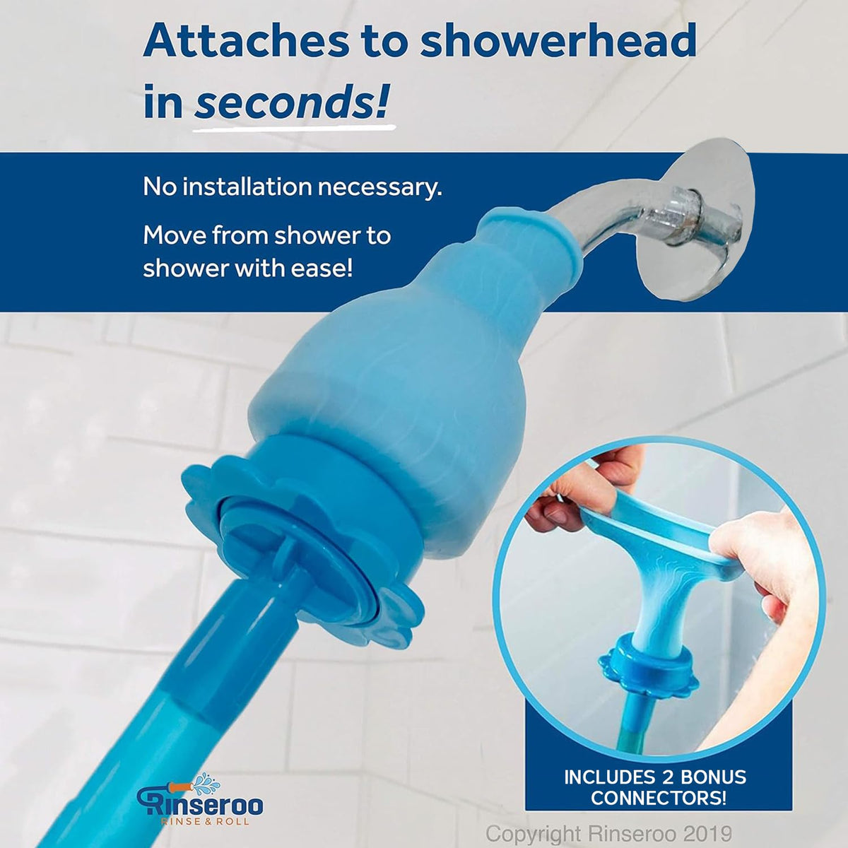 Rinseroo bath rinse demo shows easy wall and tub cleaning.