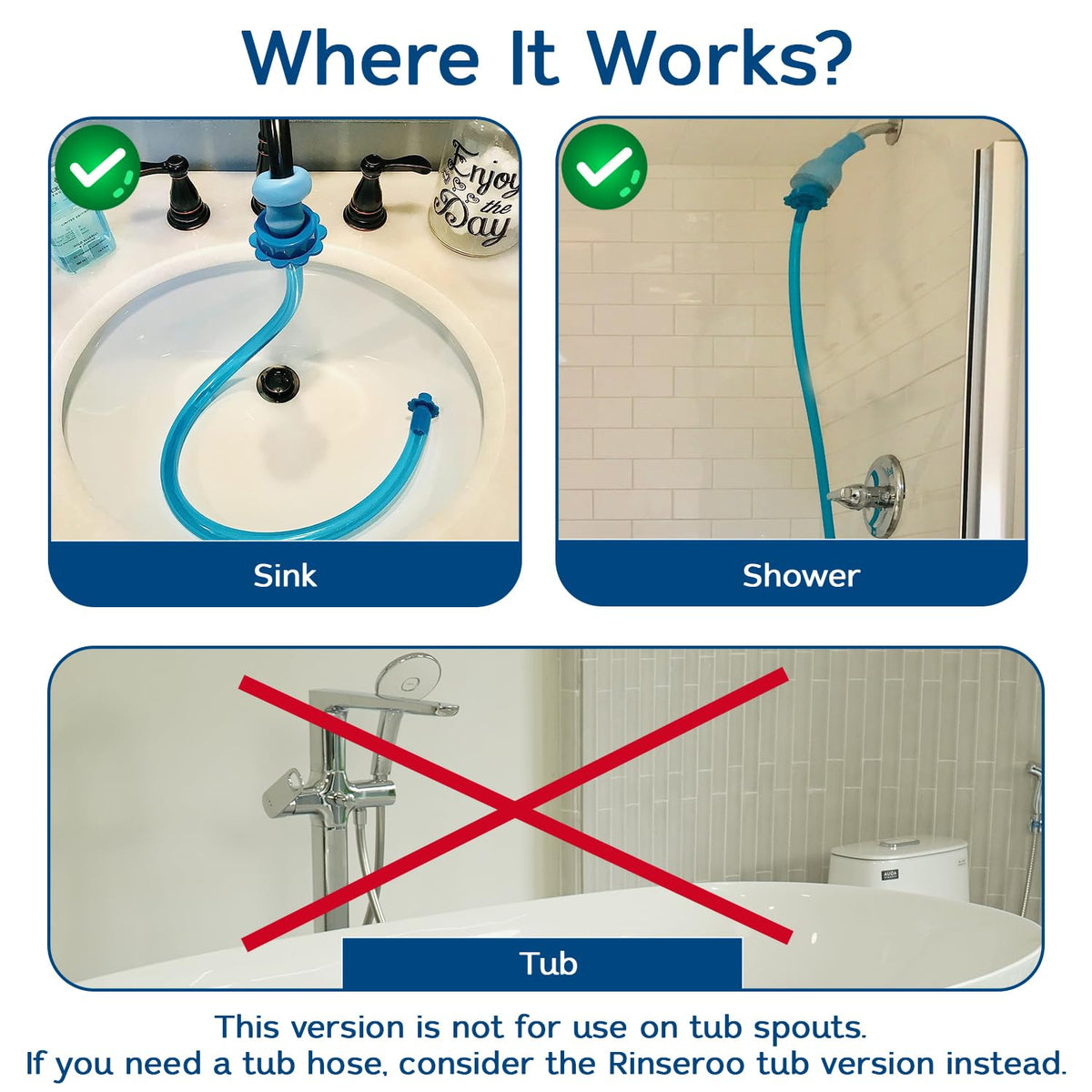 Rinseroo seal and fit works with most shower heads for secure use.
