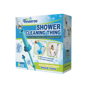 Rinseroo six-foot hose extends reach for easier shower and tub rinsing.