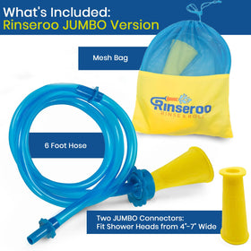 Rinseroo stretch-to-fit connector forms a tight seal on jumbo heads.