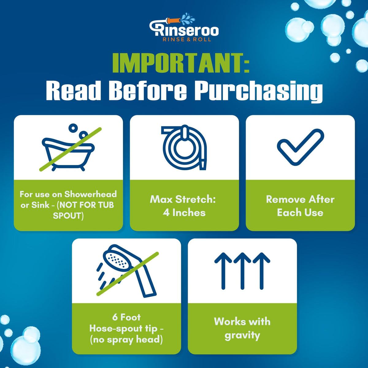 Rinseroo tile and wall rinsing simplifies cleaning after shower use.
