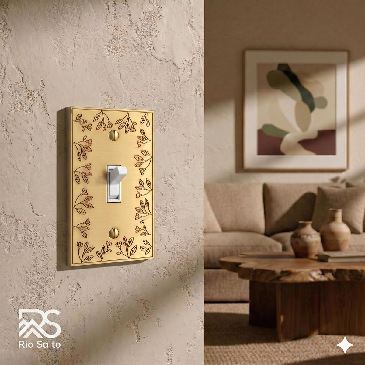 Rio Salto gold brushed-brass metal wall plate provides a warm, premium finish