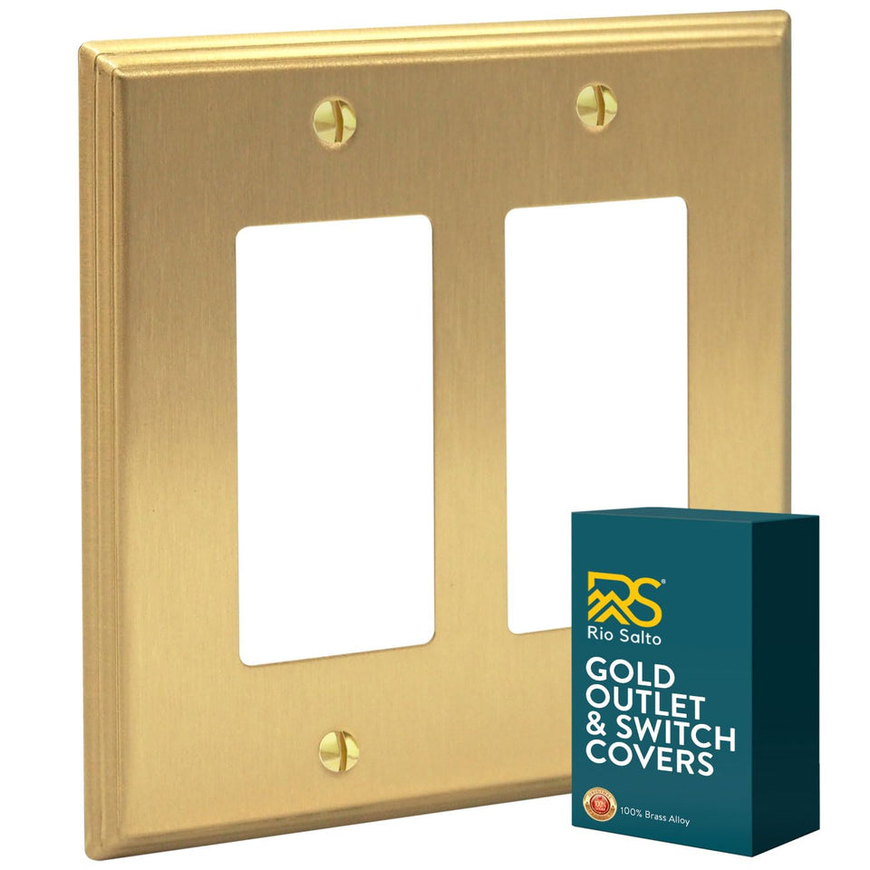 Rio Salto brass rocker plate for double rocker 2-gang offers a refined, durable finish.