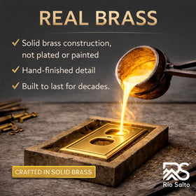Rio Salto brass wall plate close-up edge, showcasing refined craftsmanship.