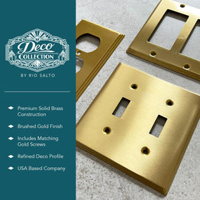 Rio Salto brass wall plate with deco-edge detail, adding subtle elegance to any room.