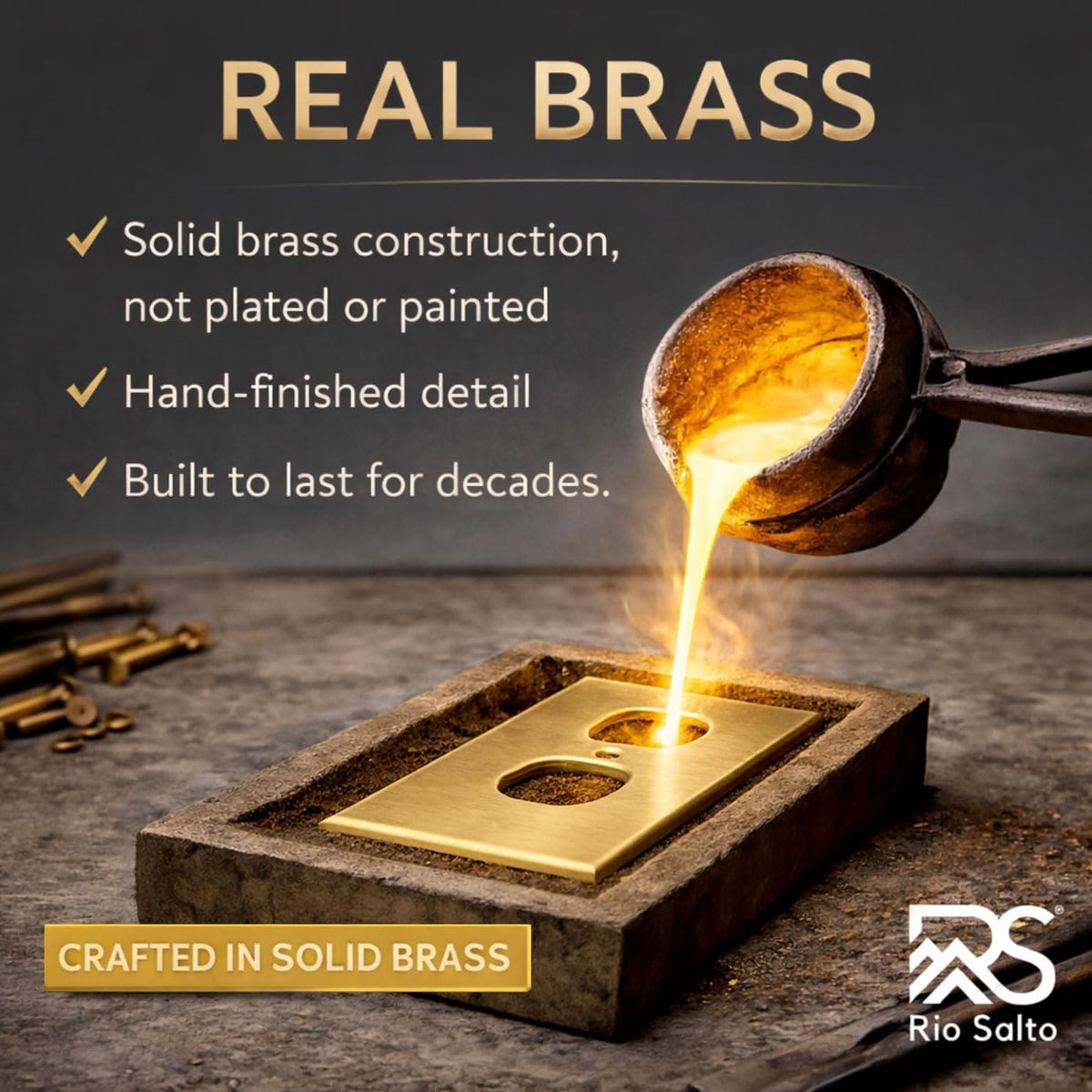 Premium architectural look with brushed brass wall plate from Rio Salto