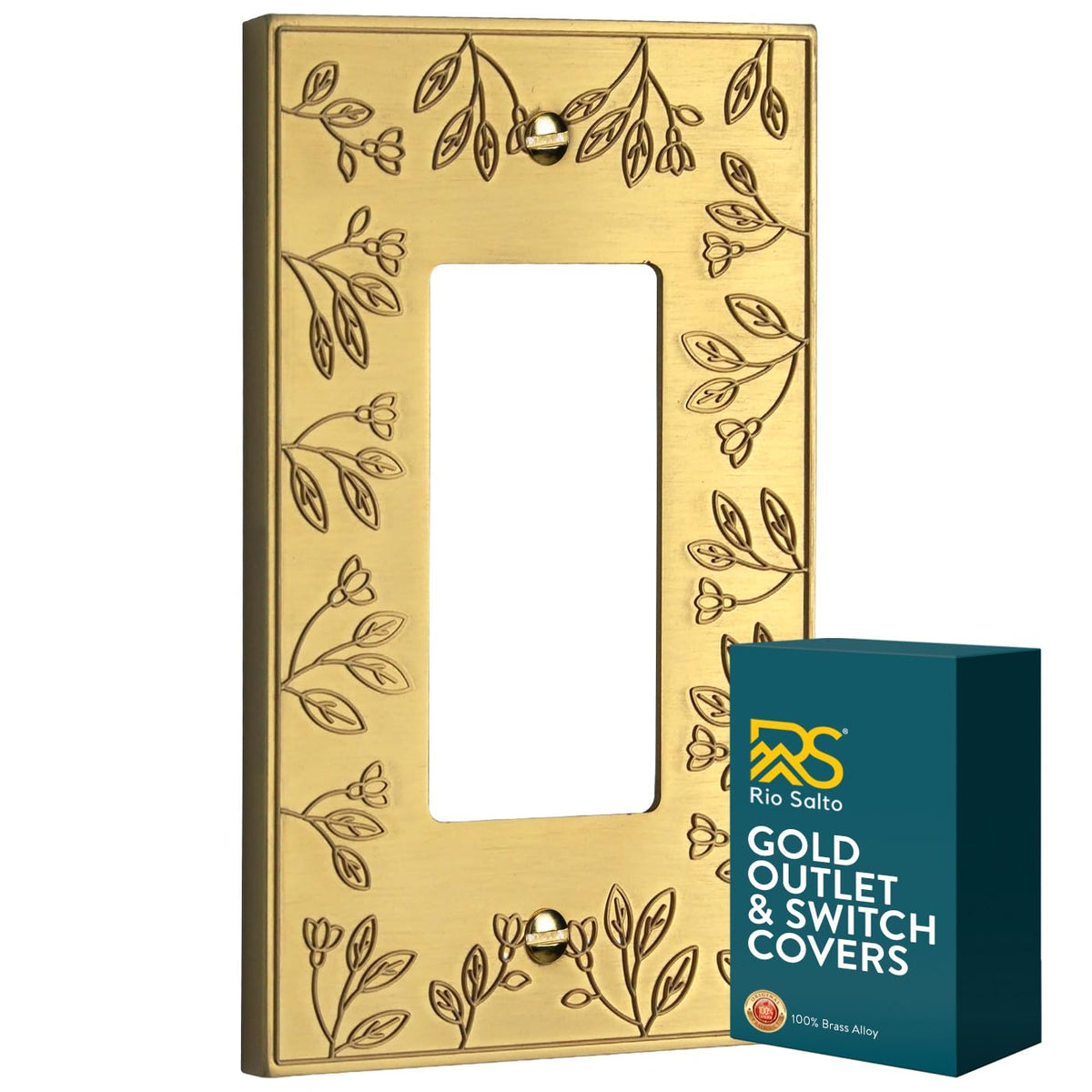 Rio Salto floral collection brushed brass rocker plate with elegant etching adds refined style to any room.