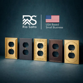 Group view of Rio Salto Laurel brass wall plates in space