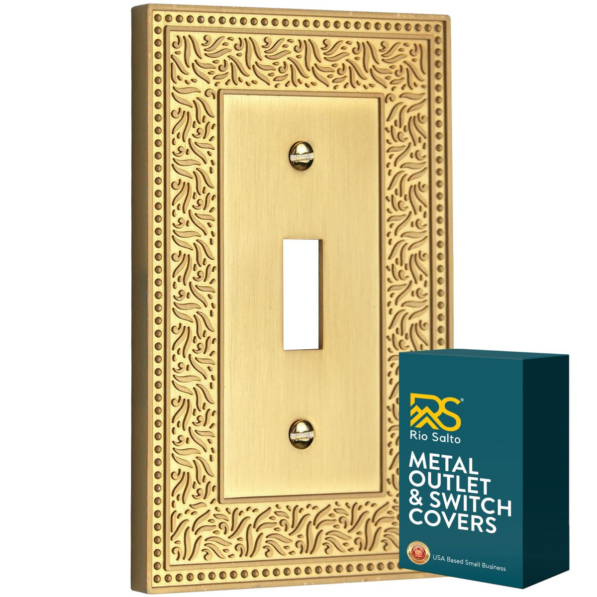 Rio Salto Laurel toggle wall plate in brushed brass adds refined elegance
