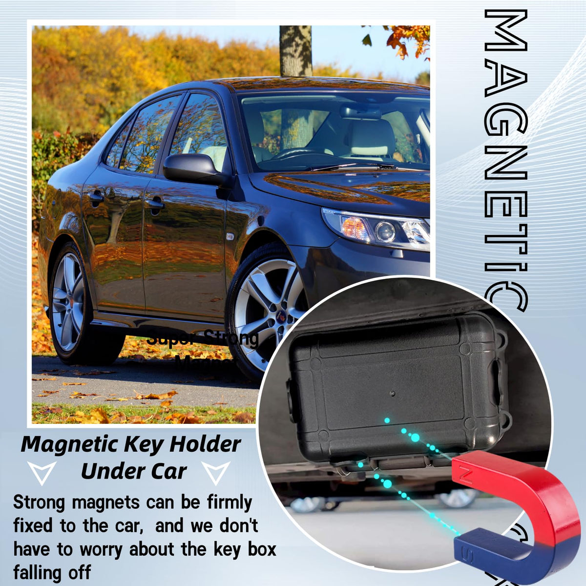 Riomhorry two strong magnets hold box to metal surfaces even on rough roads.