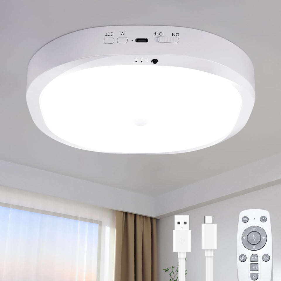 RIRIBEN rechargeable motion sensor ceiling light close-up for hands-free closet lighting