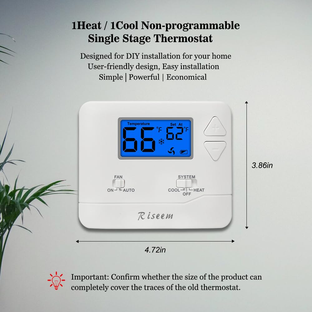 Riseem non-programmable thermostat back panel highlights universal terminal blocks for easy wiring