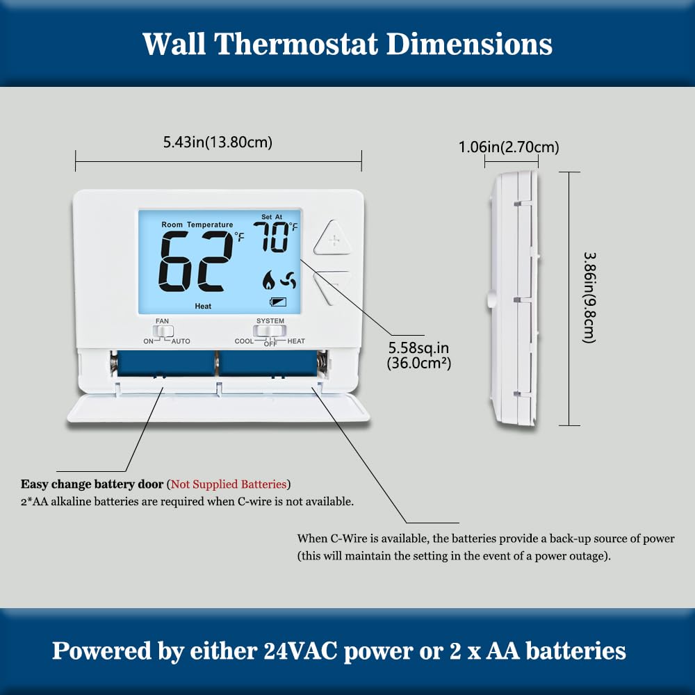 Riseem thermostat 1 heat 1 cool mode suits single-stage systems efficiently.
