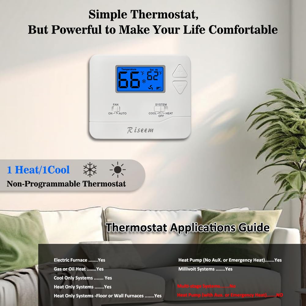 Riseem thermostat blue backlight enables easy reading in dim rooms