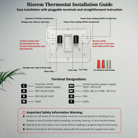 Riseem thermostat compatibility chart confirms supported heat sources and restrictions