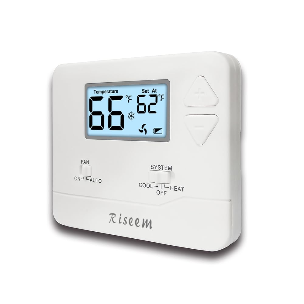 Riseem thermostat front view with white backlight for clear, energy-conscious operation