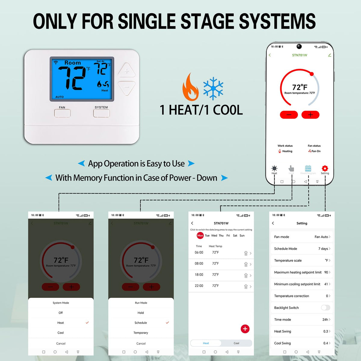 Riseem WiFi thermostat back connection highlights C-wire setup and wiring clarity.