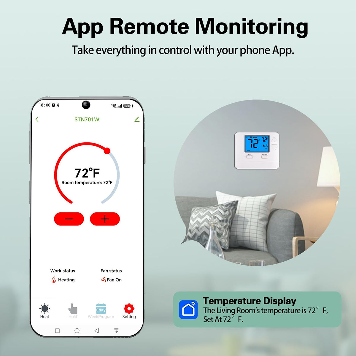 Riseem WiFi thermostat digital display provides clear readouts for quick tweaks.