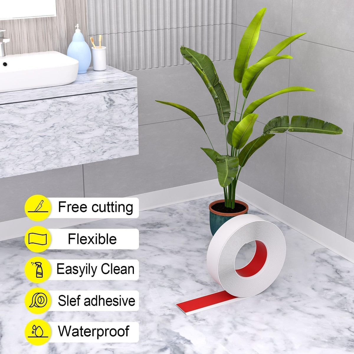 Risunpet white baseboard finish resists dust and conceals minor wall flaws.