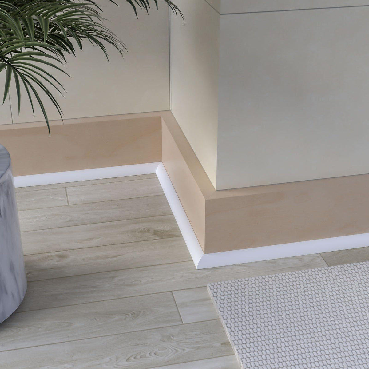 Risunpet rubber trim in a shower area helps prevent water intrusion.