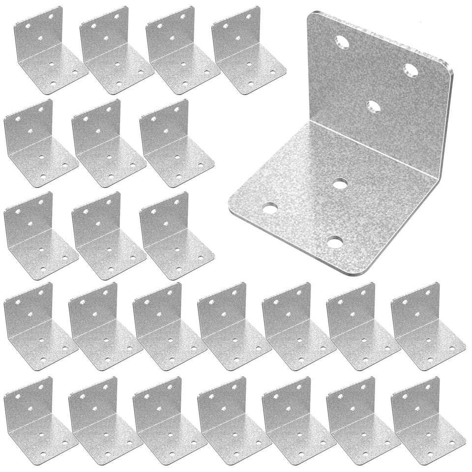 Riuog 2x2in metal corner braces closeup highlighting sturdy construction and screw hole design.