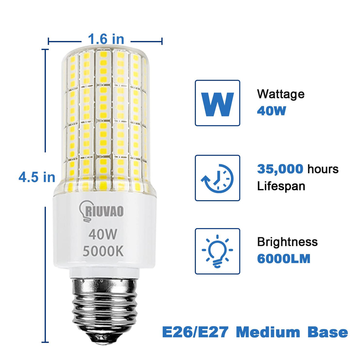 RIUVAO 5000lm cool daylight bulb provides bright, even room illumination