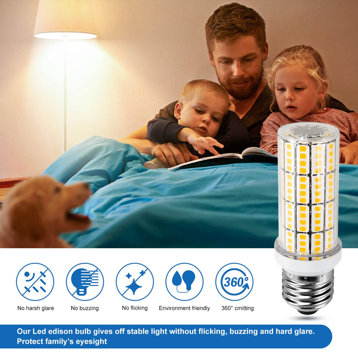 RIUVAO LED bulb with 360-degree beam delivering bright, even illumination.