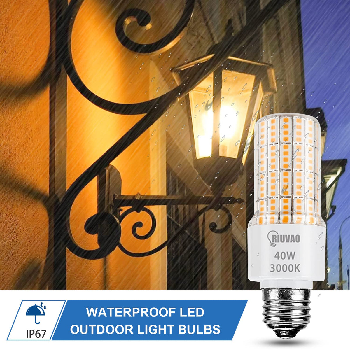 RIUVAO corn bulb IP67 waterproof for durable outdoor use.