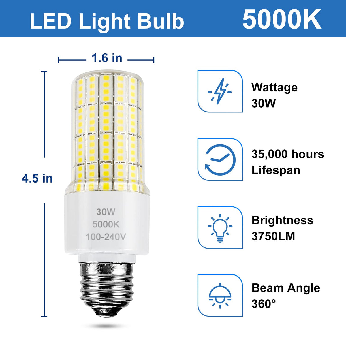 RIUVAO 3750 lumens LED bulb delivering bright, wide 360° illumination