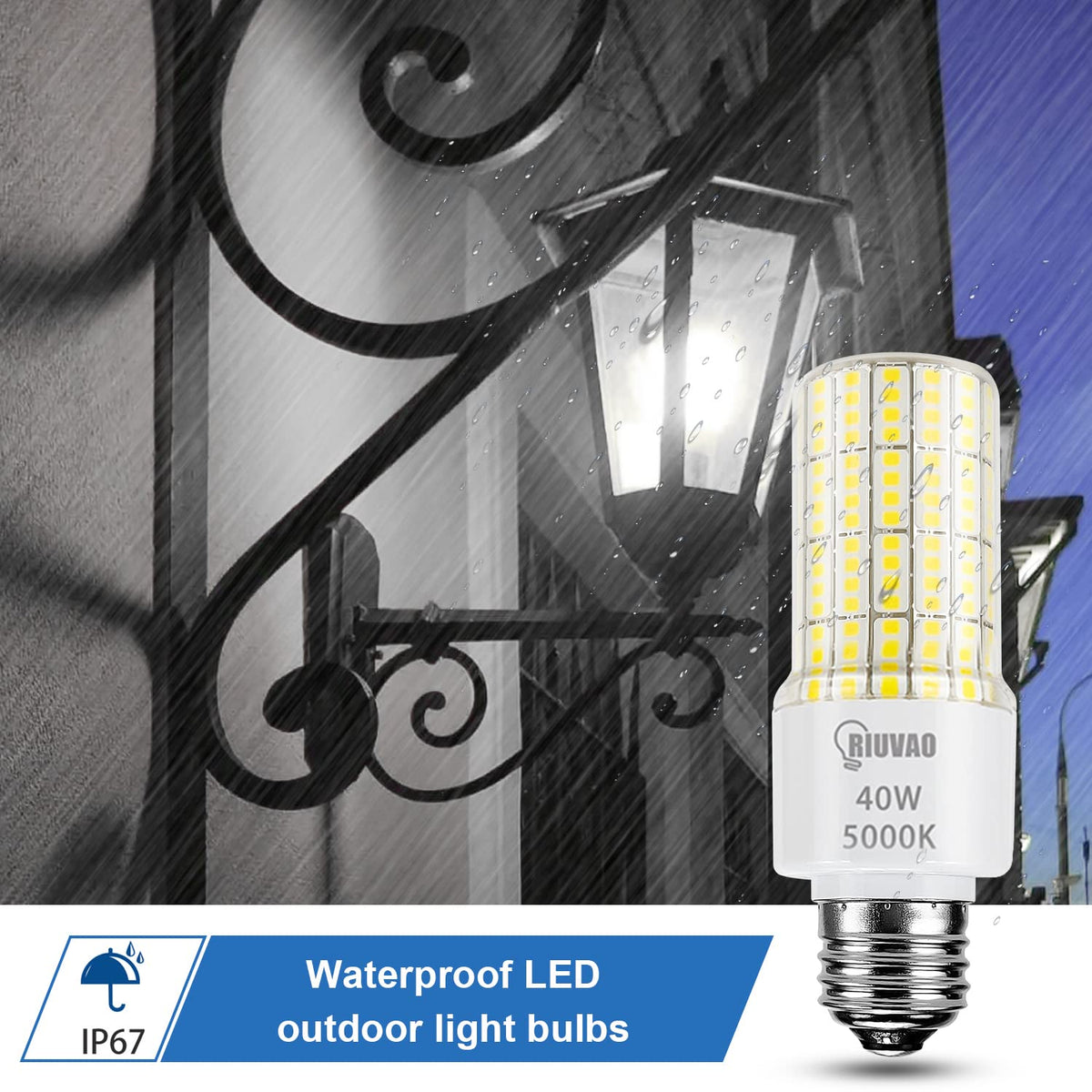 RIUVAO waterproof corn light with E26/E27 base for versatile indoor-outdoor use