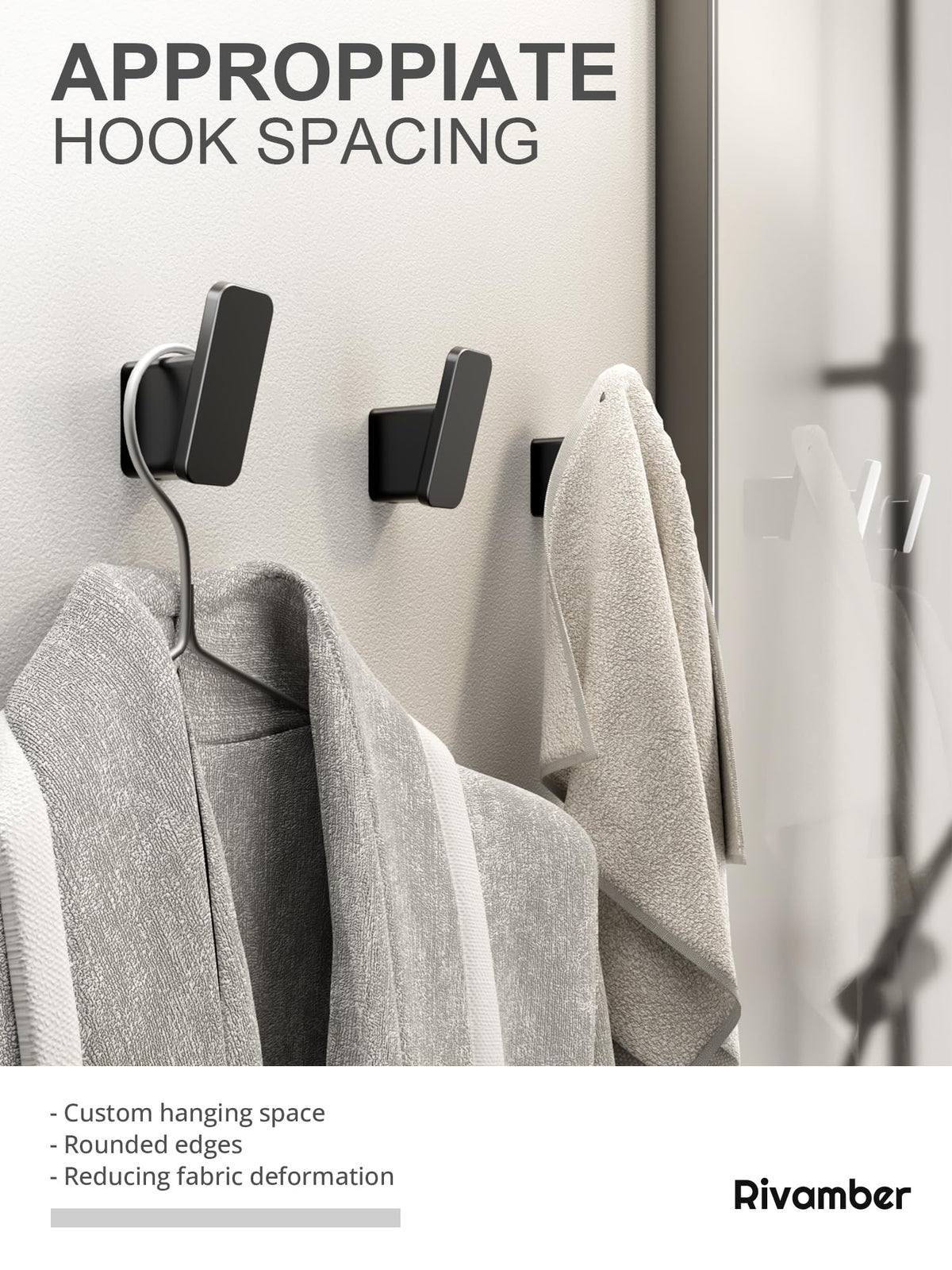 RIVAMBER concealed-screw towel hook installed cleanly for a seamless look.