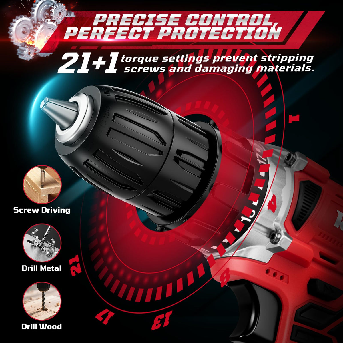 Rivlox two-speed settings switch for screws or drilling