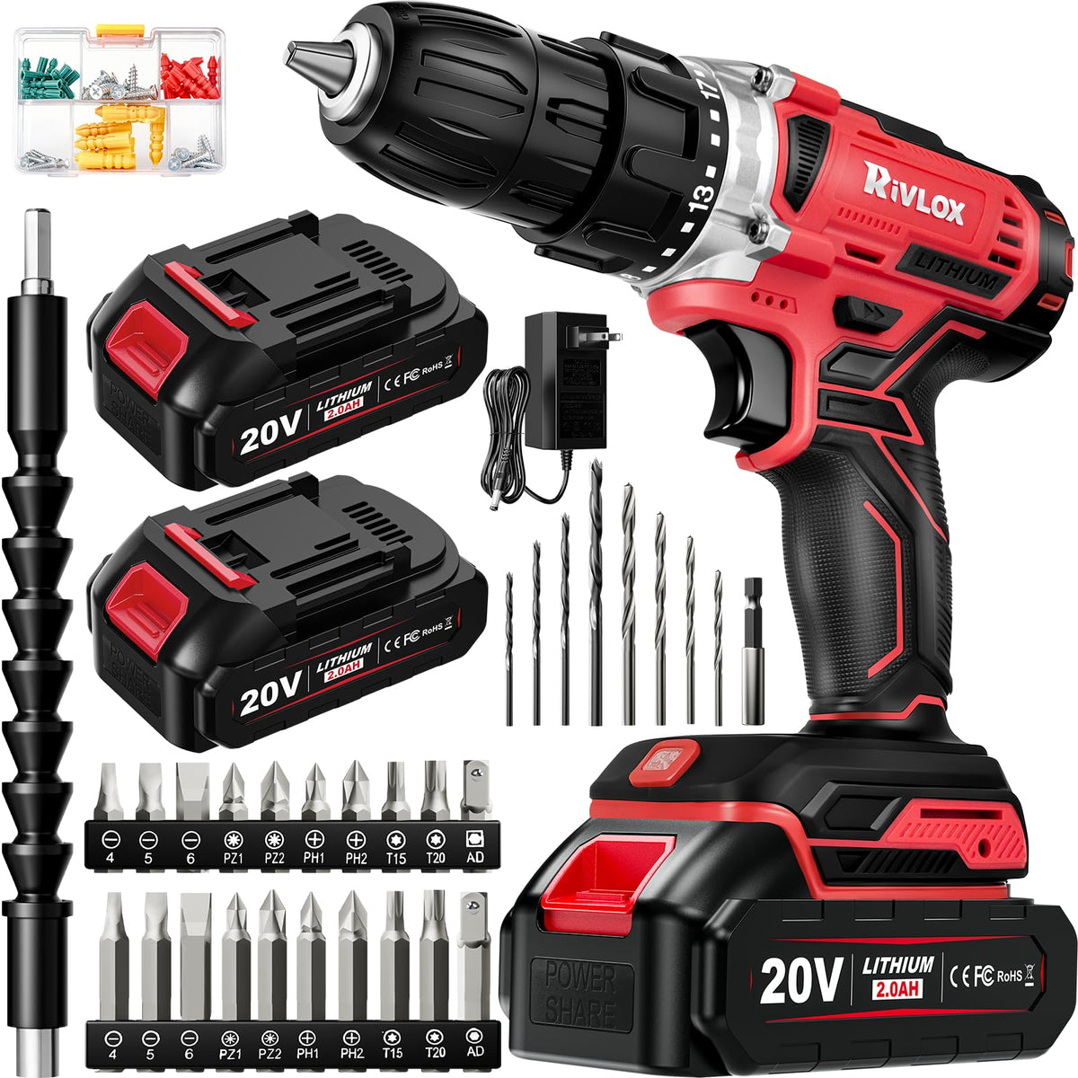 Rivlox 20V drill kit case organized for easy home projects