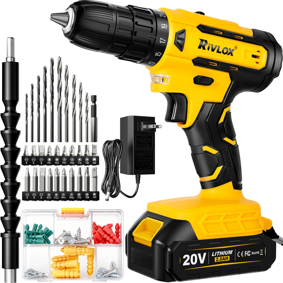 Rivlox 20V cordless drill set overview for versatile home projects