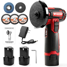 Rivlox cordless grinder battery assembly shows portable power for indoor use.