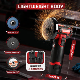 Rivlox cordless grinder cutting disc in action enables fast metal cutting.