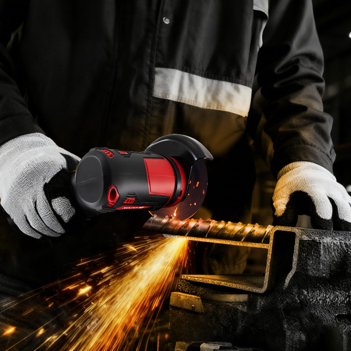 Rivlox cordless grinder in use demonstrating portable performance.